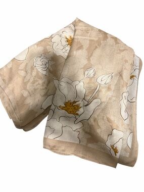 Beige Floral Lightweight Scarf with White & Mustard Accents